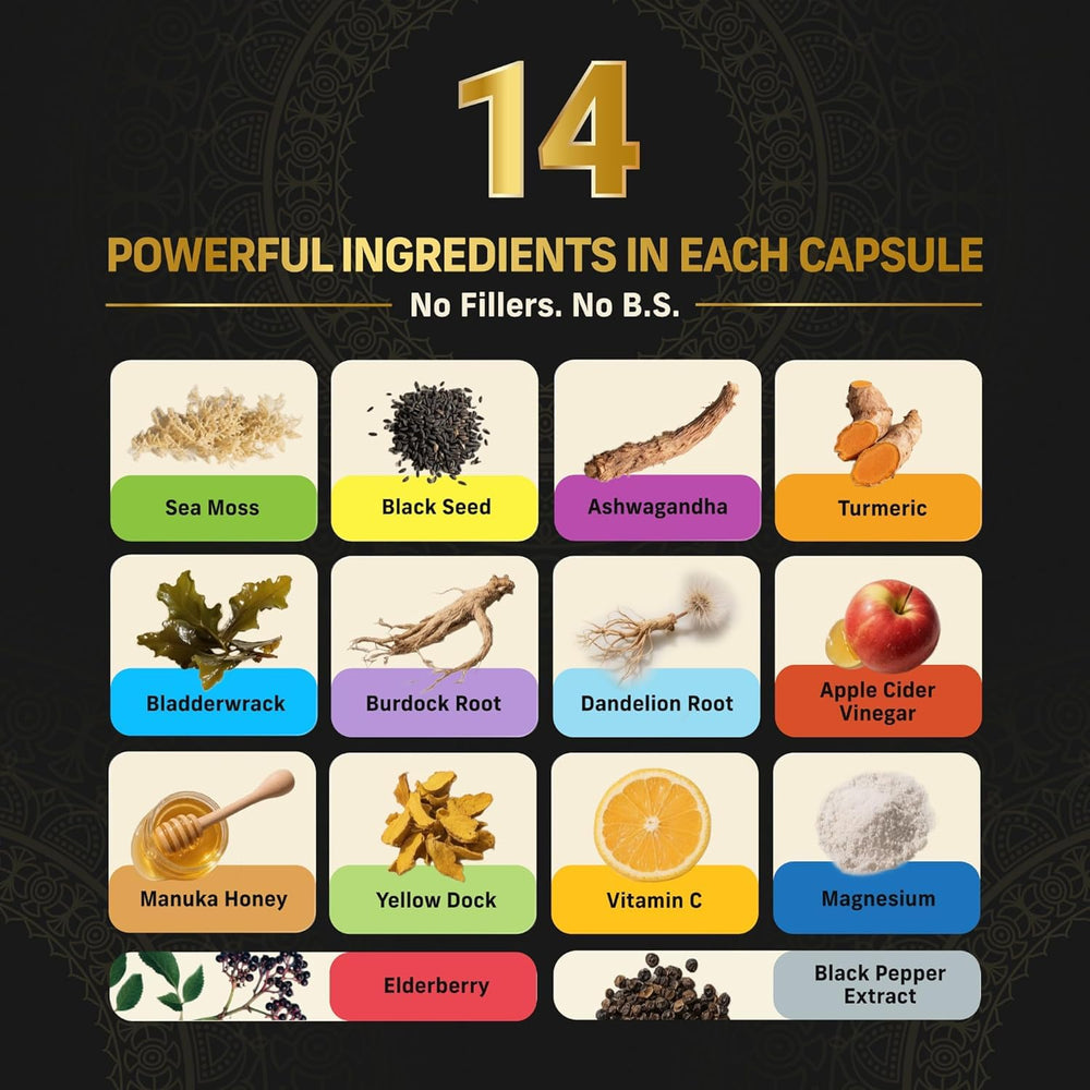 Alpha Tribe blend with sea moss and bladderwrack promotes daily wellness.