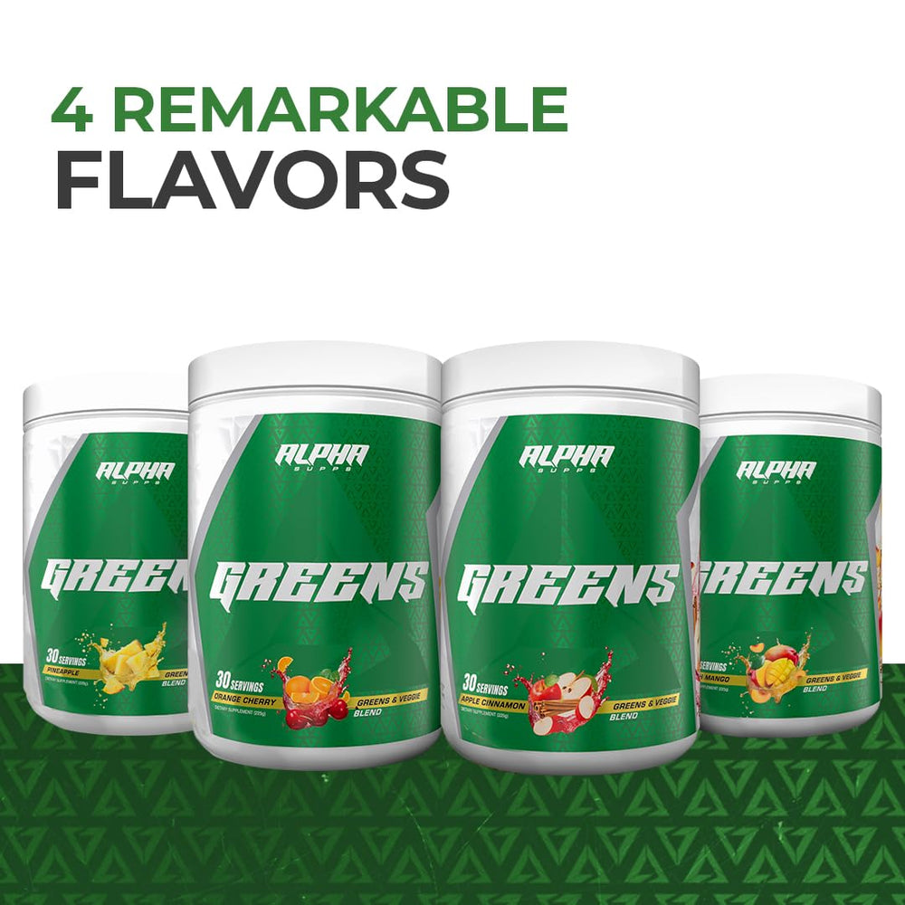 Alpha Greens healthy energy visuals suggest a clean, sustained vitality.