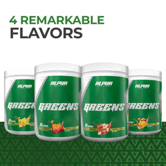 Alpha Greens healthy energy visuals suggest a clean, sustained vitality.