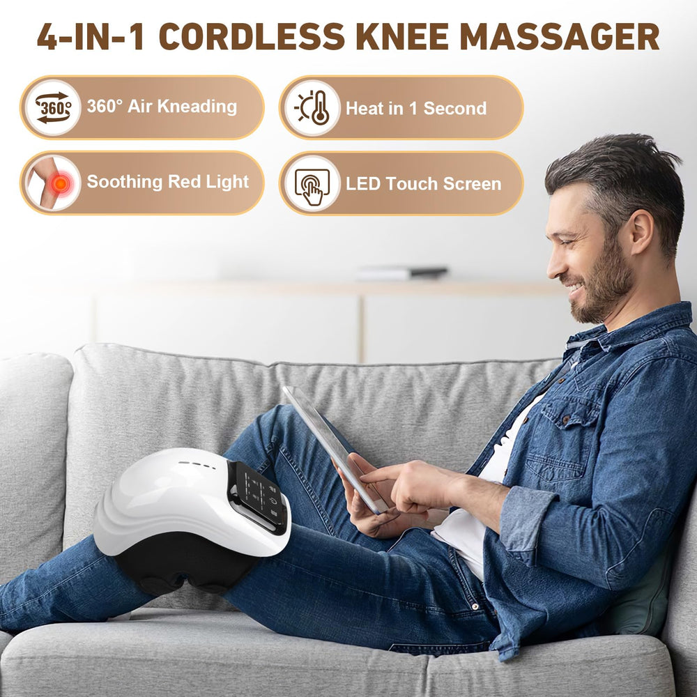 ALSTU knee massager showing vibration modes for targeted relief