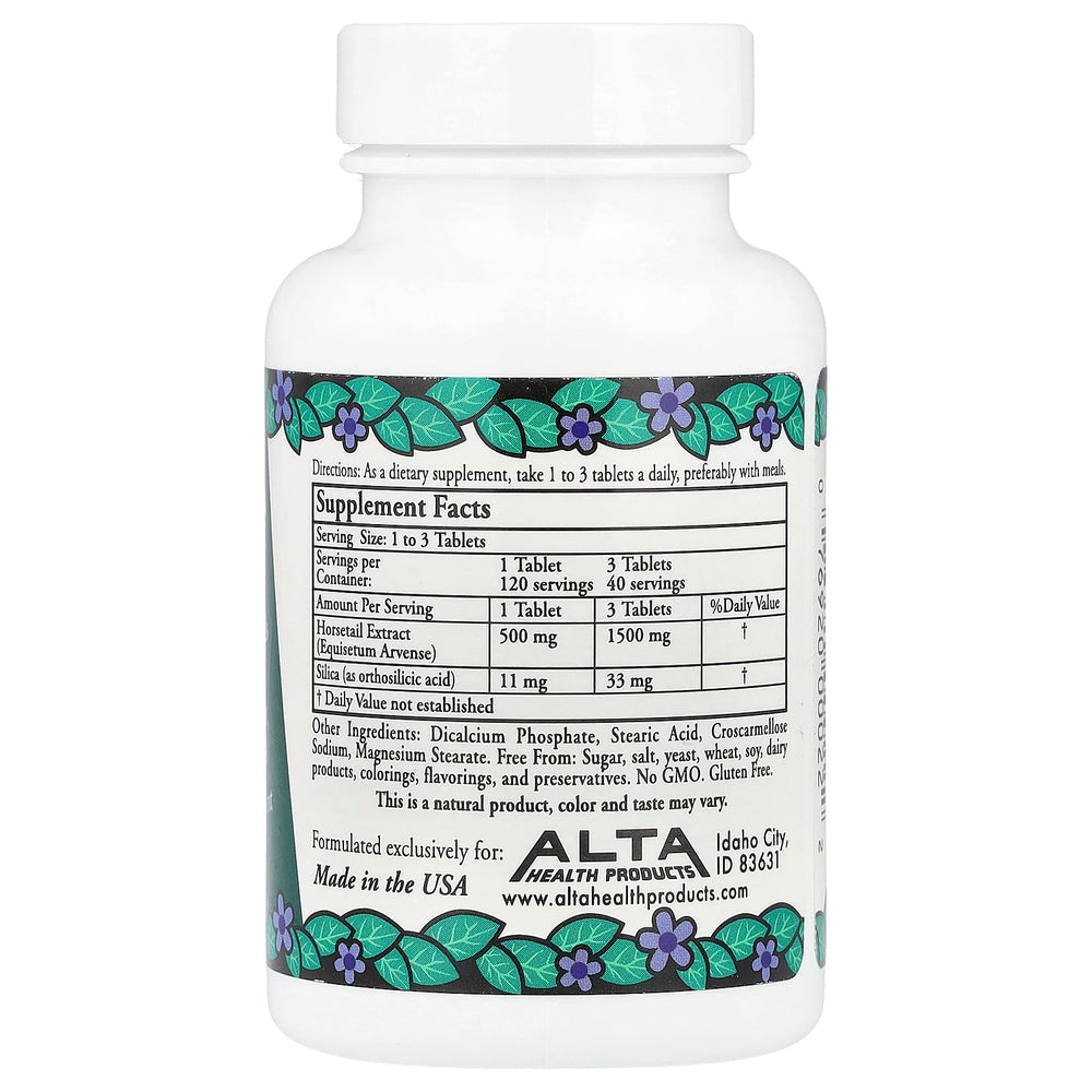 Alta Health Silica tablets closeup; bioflavonoids-enhanced formula for better absorption.