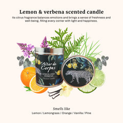 Altar de Corpus citrus-aroma candle in decorative tin, perfect for living spaces