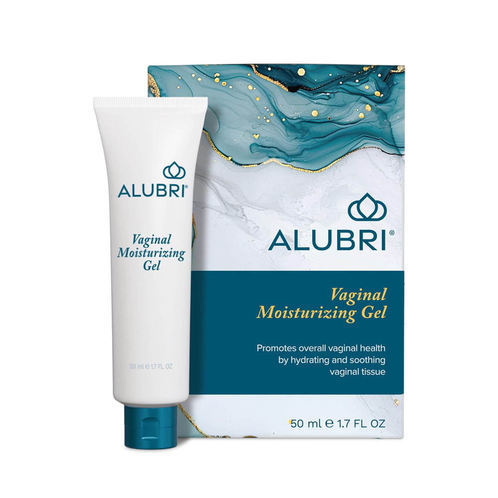 Alubri Vaginal Moisturizing Gel packaging shown for discreet storage and easy access.
