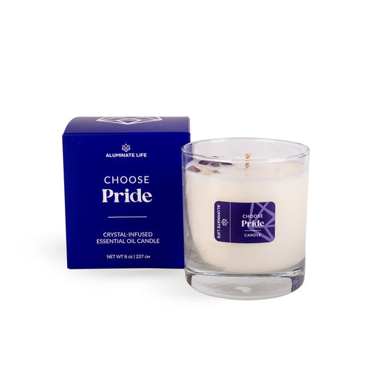 Aluminate Life amethyst crystal-infused candle in 8oz jar for calming ambiance