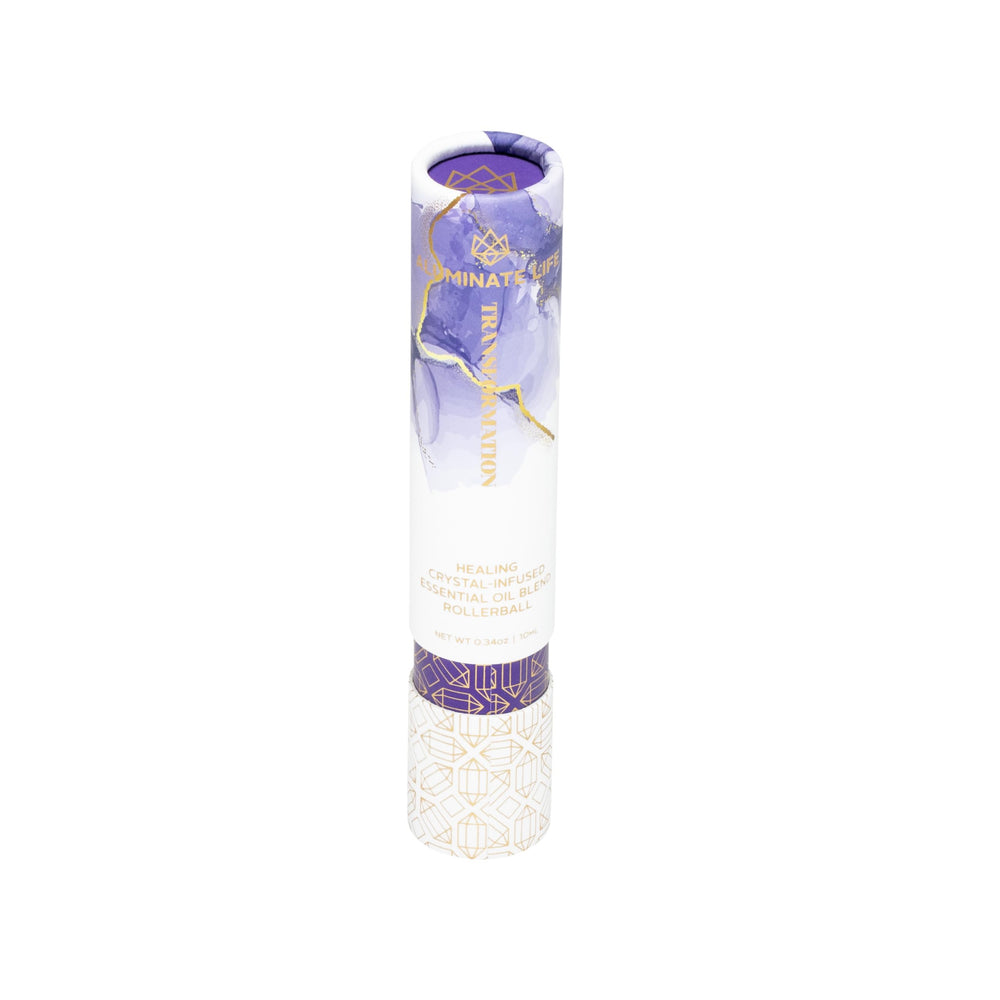 Aluminate Life crystal-infused rollerball highlights amethyst, tourmaline, quartz for clarity.