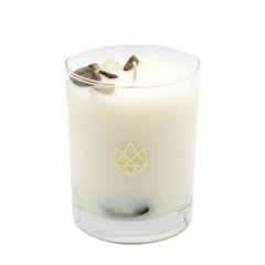 Aluminate Life Defense candle in a glass jar front view for cozy ambiance