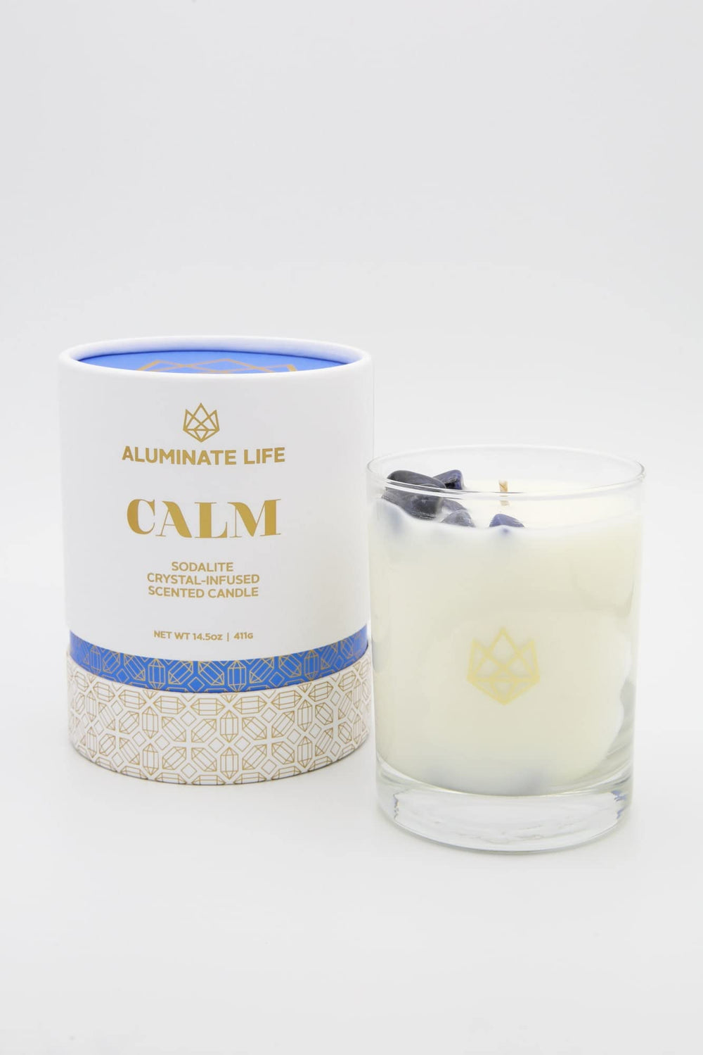 Aluminate Life glass jar candle 14-5oz capacity displayed
