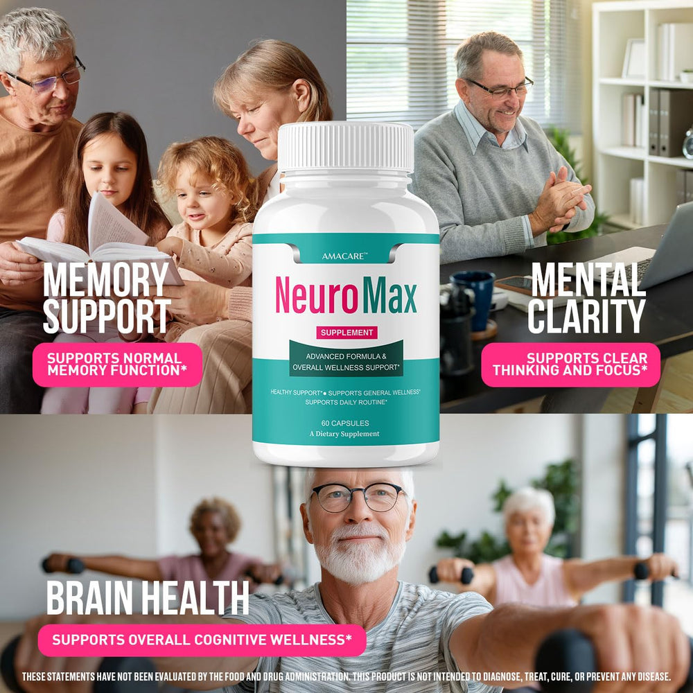 AMACARE Neuromax packaging-label shows ingredients and three-month supply