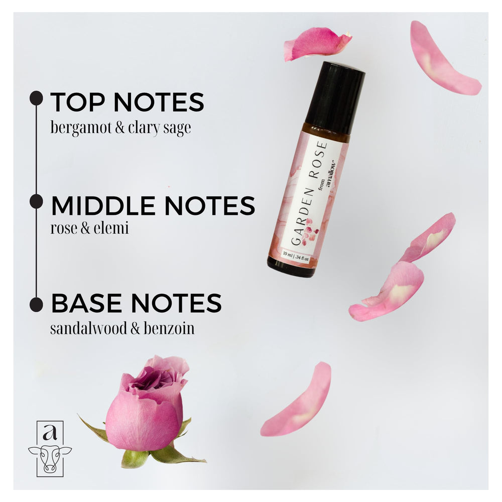 Amallow Garden Rose roller application shows a gentle, long-lasting floral scent for daily use