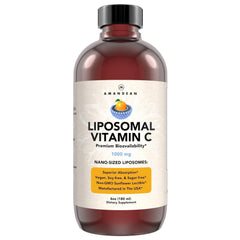 AMANDEAN Liposomal Vitamin C 1000mg bottle on a kitchen counter highlighting immune support