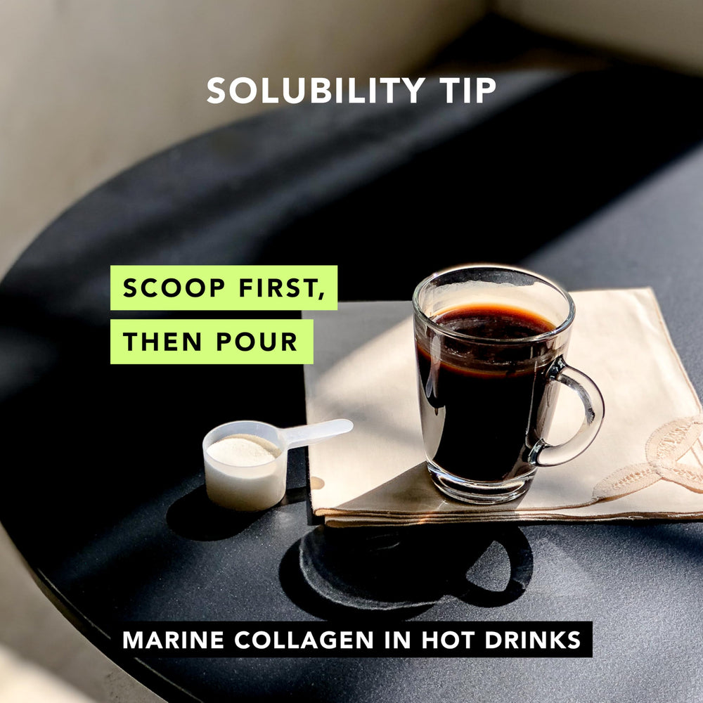 AMANDEAN collagen powder dissolves quickly in water for a smooth, neutral-tasting shake