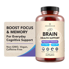 AMANDEAN nootropic bottle label highlighting clarity support for focus.