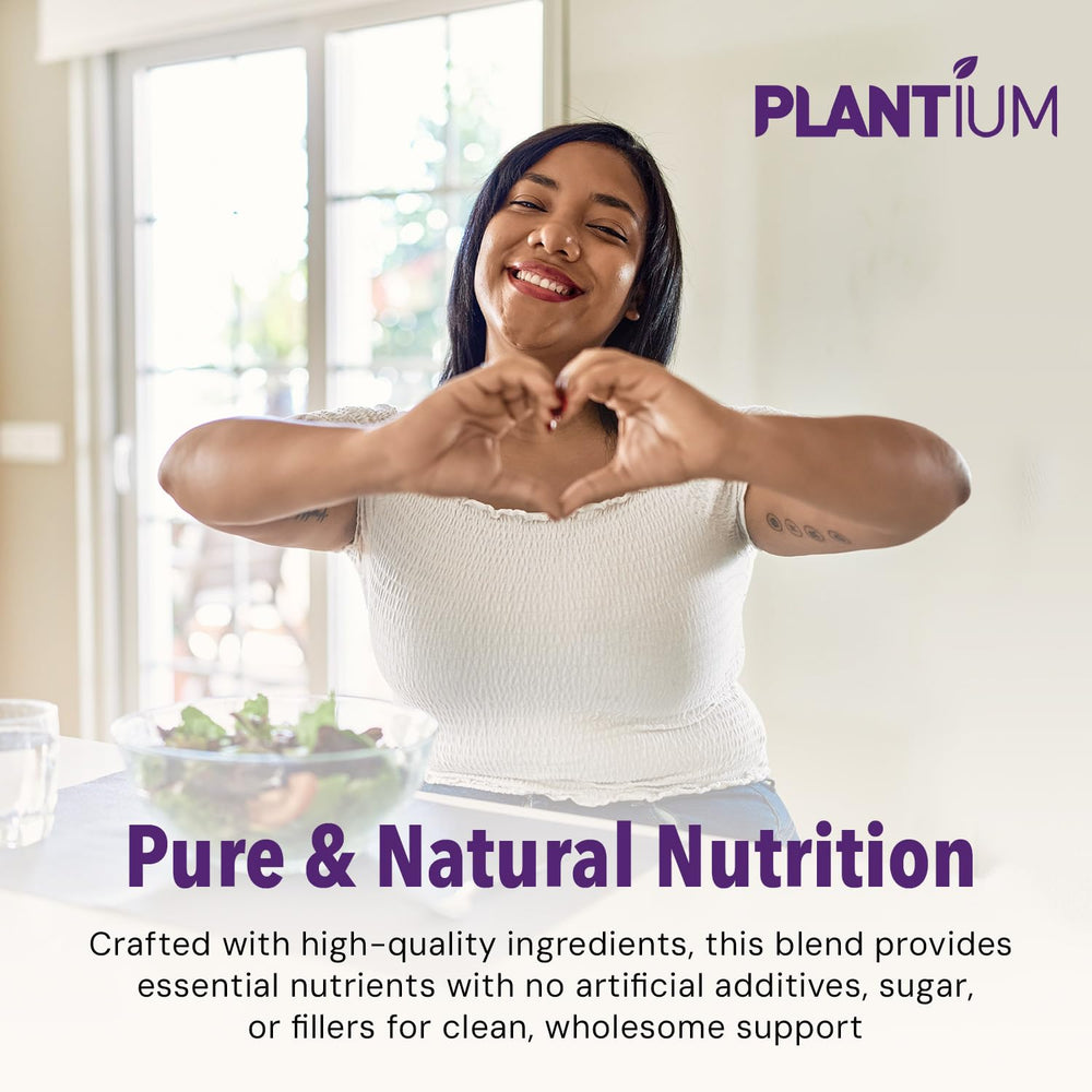 AMAXI Plantium Total Nutrition eco-packaging photo, sustainable packaging complements clean, plant-based ingredients.