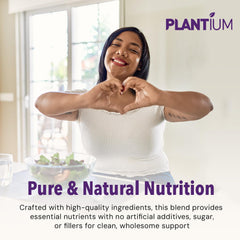 AMAXI Plantium Total Nutrition eco-packaging photo, sustainable packaging complements clean, plant-based ingredients.