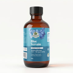 Amazing Botanicals Blue Vervain bottle with dropper promotes daily calm and focus.