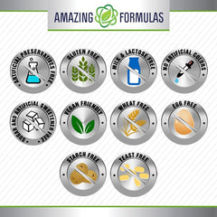 Amazing Formulas 5-HTP label closeup, shows Non-GMO and third-party tested
