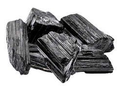 Amazing Gemstone Black Tourmaline crystal rough close-up showing dark facets for shielding vibes.