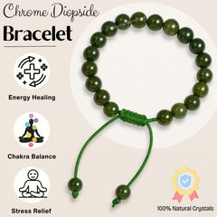 Amazing Gemstone Chrome Diopside Bracelet worn on wrist with adjustable fit.