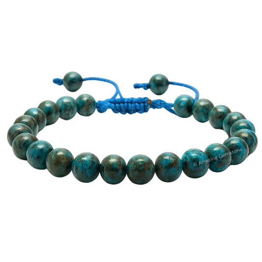 Amazing Gemstone Chrysocolla bracelet with 8mm beads for everyday wear and calm focus