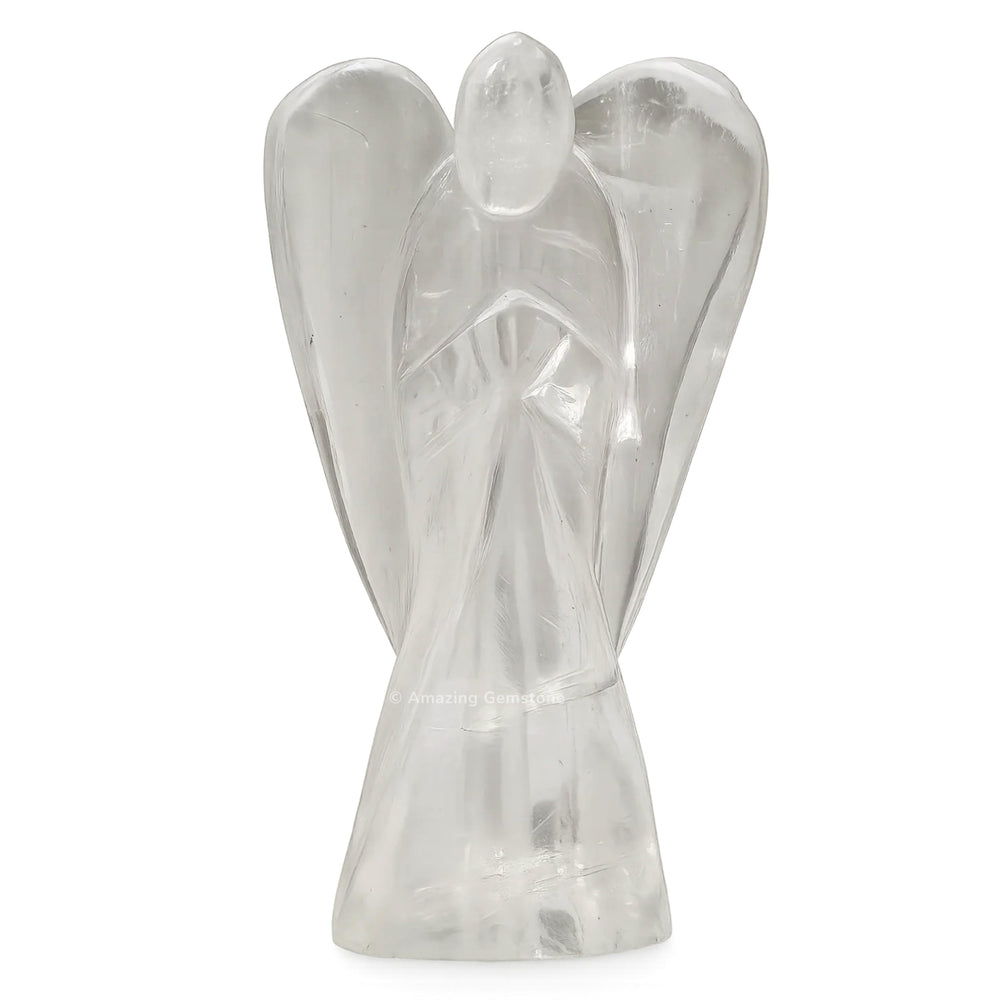 Amazing Gemstone Clear Quartz Angel close-up reveals hand-finished detailing for calm spaces.