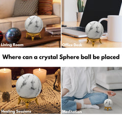 Amazing Gemstone crystal ball decor on a shelf with subtle glow