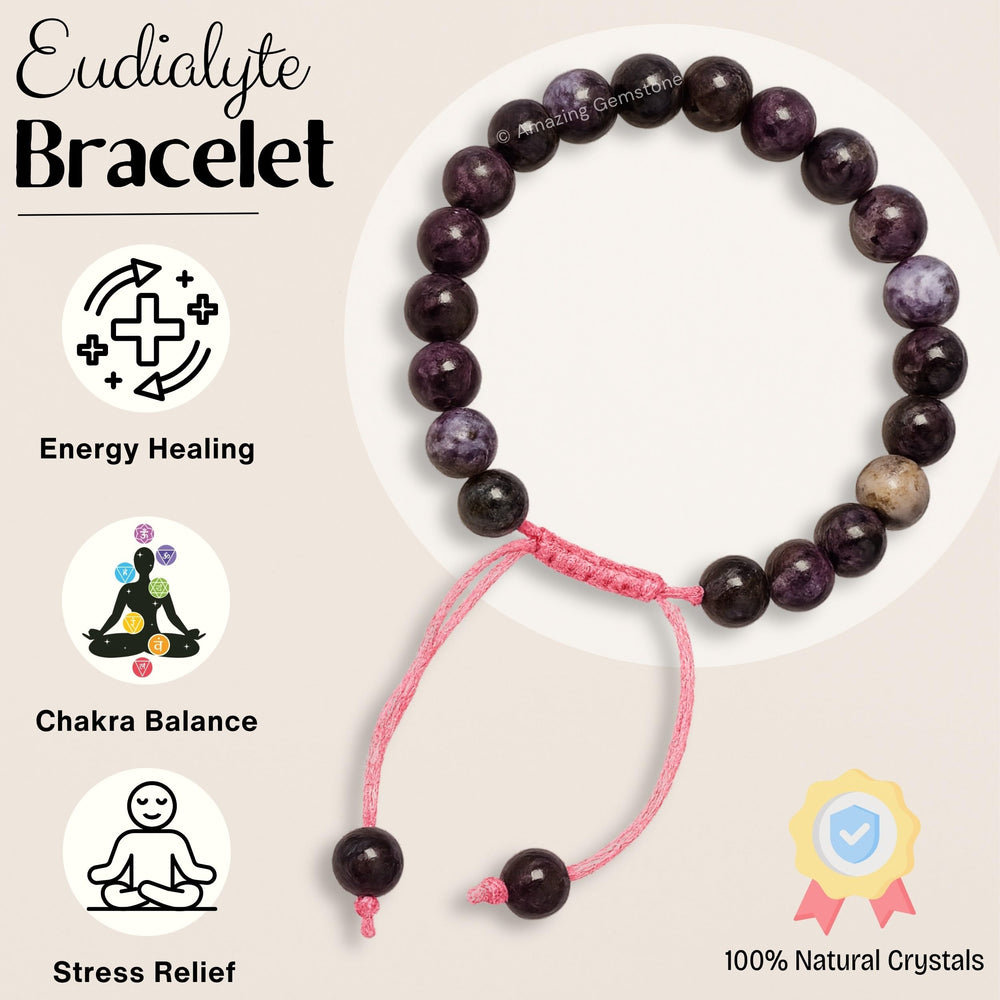 Amazing Gemstone Eudialyte bracelet adjustable clasp demonstrated.