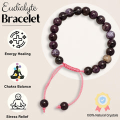 Amazing Gemstone Eudialyte bracelet adjustable clasp demonstrated.