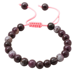 Amazing Gemstone Eudialyte bracelet close-up shows smooth beads with subtle shimmer.
