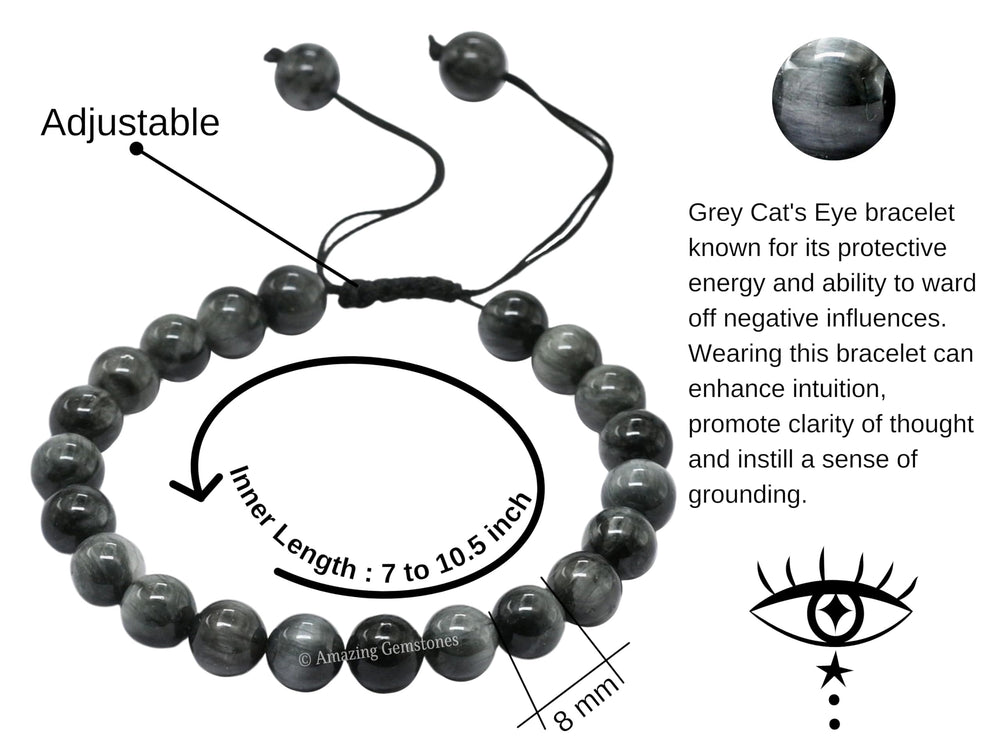 Amazing Gemstone Grey Cats Eye Bracelet in zip bag for secure gifting.