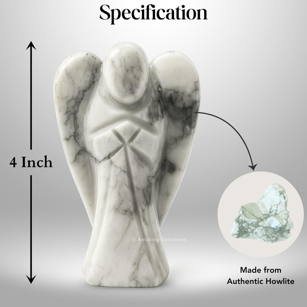 Amazing Gemstone Howlite Angel at 4 inches tall for desk display