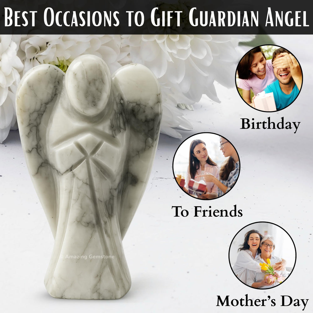 Amazing Gemstone Howlite Angel detailed texture highlighting artisan carving