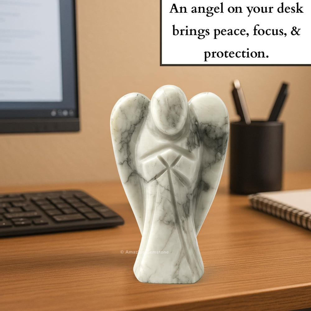 Amazing Gemstone Howlite Angel gift-ready with authentic certificate
