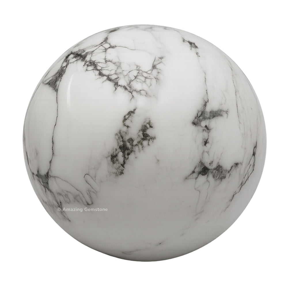Amazing Gemstone Howlite crystal ball close-up showing natural veining for meditation ambiance