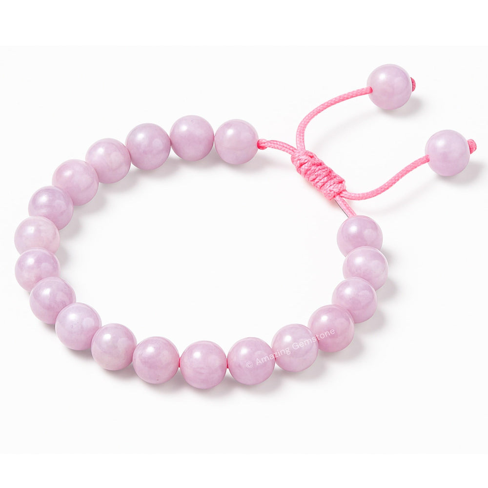 Amazing Gemstone Kunzite Bracelet worn on wrist showcasing 8mm gemstone beads