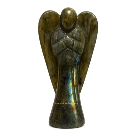 Amazing Gemstone Labradorite Angel close-up shows natural color play for protection
