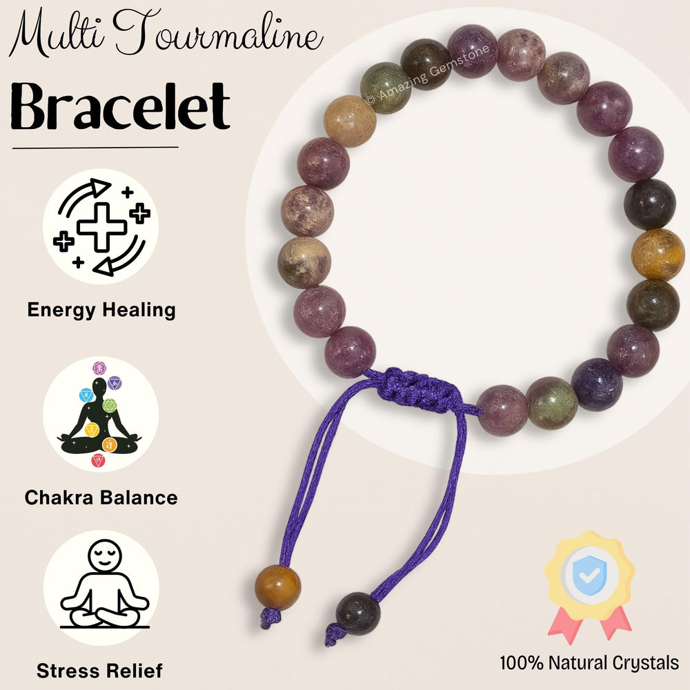 Amazing Gemstone multi tourmaline bracelet showing adjustable length.