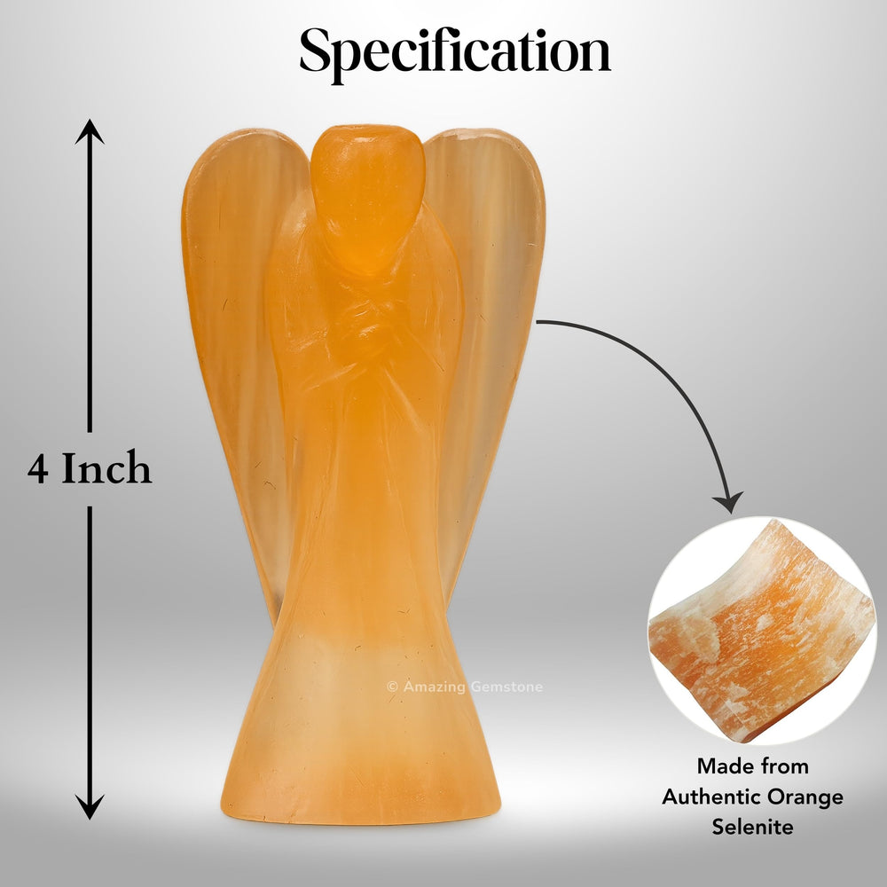 Amazing Gemstone Orange Selenite Angel closeup reveals natural texture and warm hue.