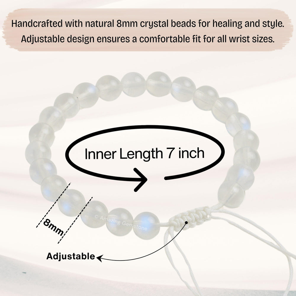 Amazing Gemstone Rainbow Moonstone bracelet beads detail showing authentic stones.