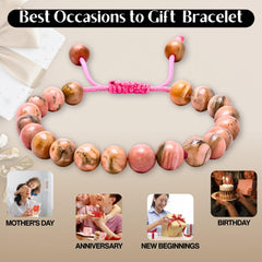 Amazing Gemstone Rhodochrosite bracelet lifestyle shot showing color and texture