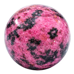 Amazing Gemstone rhodonite crystal ball close-up showing pink veining