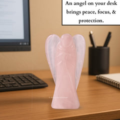 Amazing Gemstone Rose Quartz Angel showing 4-inch craftsmanship details