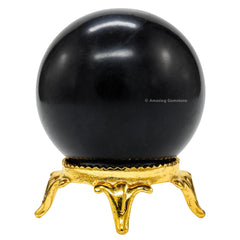 Amazing Gemstone Shungite ball with stand shown for homes and decor.