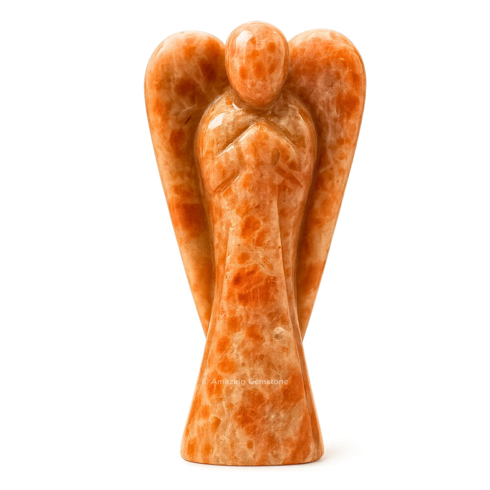 Amazing Gemstone Sunstone Angel 4-inch figurine, pocket guardian for calm energy.