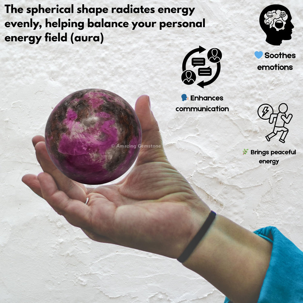 Amazing Gemstone witchcraft crystal ball on stand enhances ambiance.