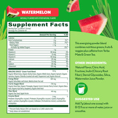 Amazing Grass Green Superfood Energy label highlights organic, gluten-free, non-GMO ingredients.