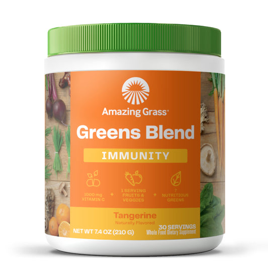 Amazing Grass Green Superfood Immunity bottle with Tangerine flavor supports daily wellness.