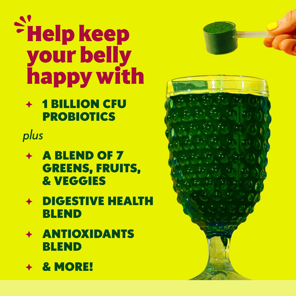 Amazing Grass Sweet Greens being blended into a smoothie for a refreshing start