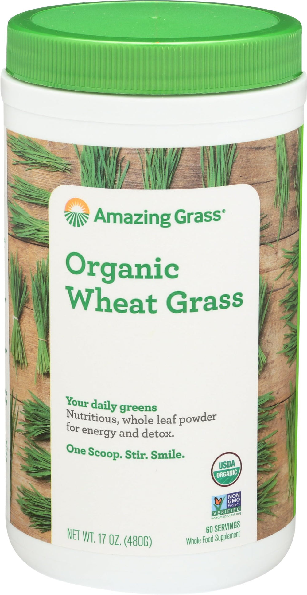 Amazing Grass Wheat Grass Powder front view showing the product for daily greens