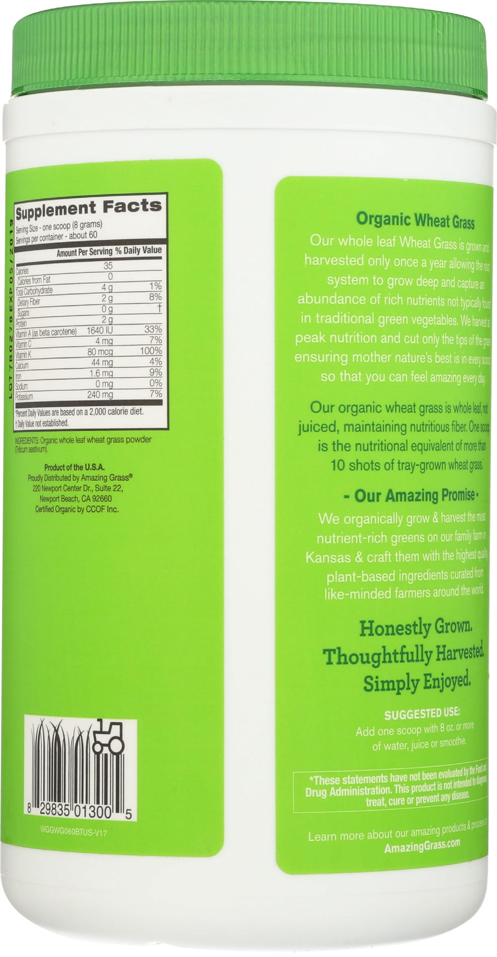 Measuring spoon with Amazing Grass Wheat Grass Powder for easy servings
