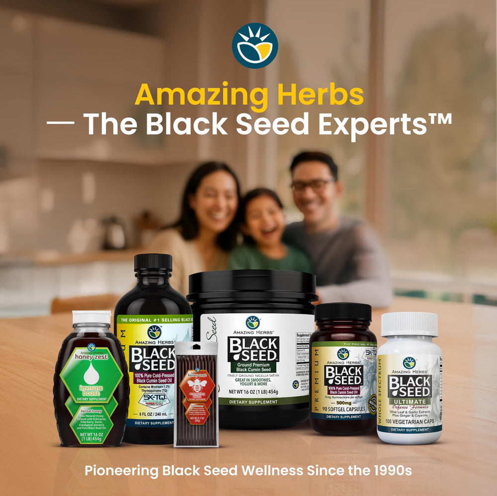 Amazing Herbs oil drops on spoon illustrate easy daily usage.